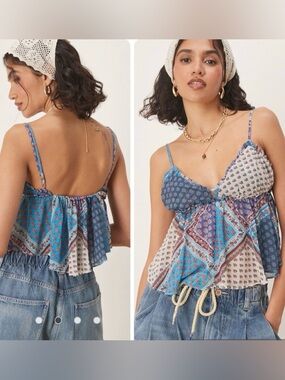 Free People Alix Printed Tank | Boho Patchwork Cami | Flowy Festival Top M & XL